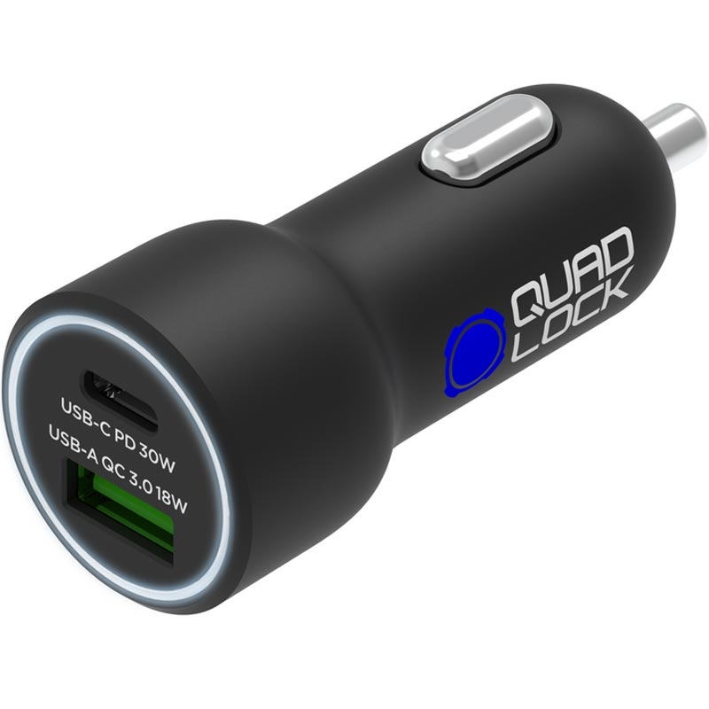 Avtomobilski polnilnik Quad Lock® 48W USB-C PD + USB-A QC 3.0, črne barve