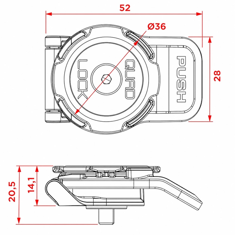 Držalo za mobilni telefon Quad Lock® 360 s kratko ročico, črno