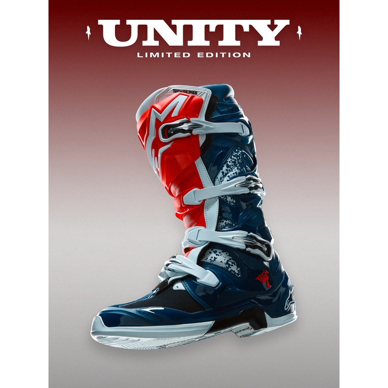 Motokros škornji Alpinestars TECH 7 UNITY rdeče-belo-modri