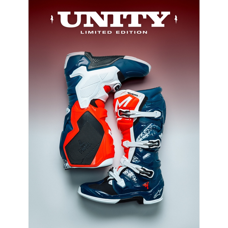 Motokros škornji Alpinestars TECH 7 UNITY rdeče-belo-modri