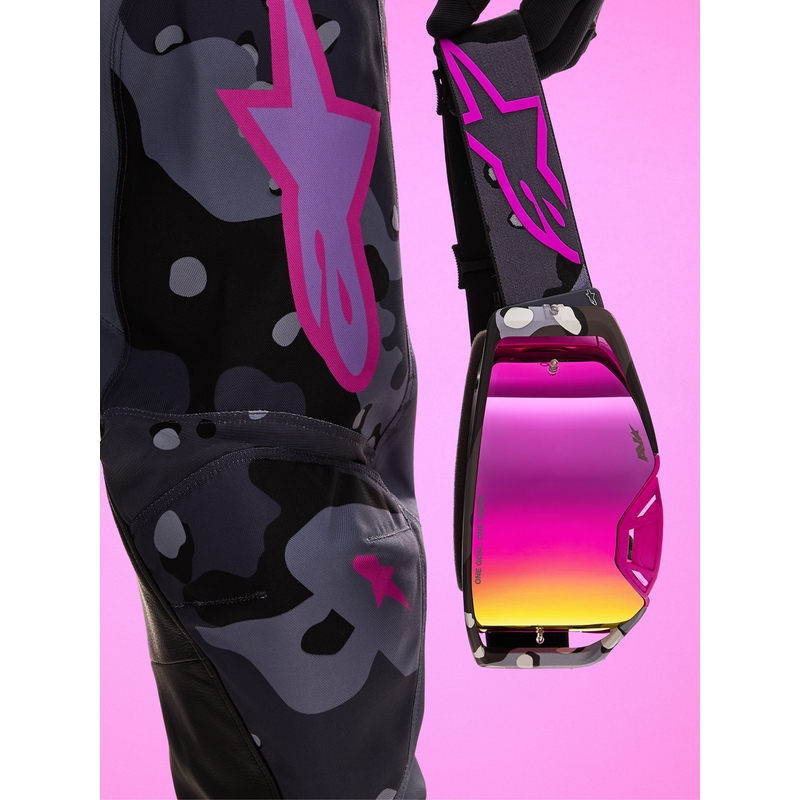 Motokros očala Alpinestars Supertech Lone vijolična maskirna z zrcalno roza pleksi steklom