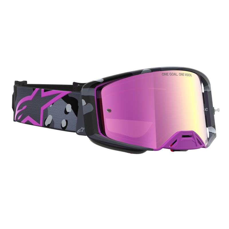 Motokros očala Alpinestars Supertech Lone vijolična maskirna z zrcalno roza pleksi steklom