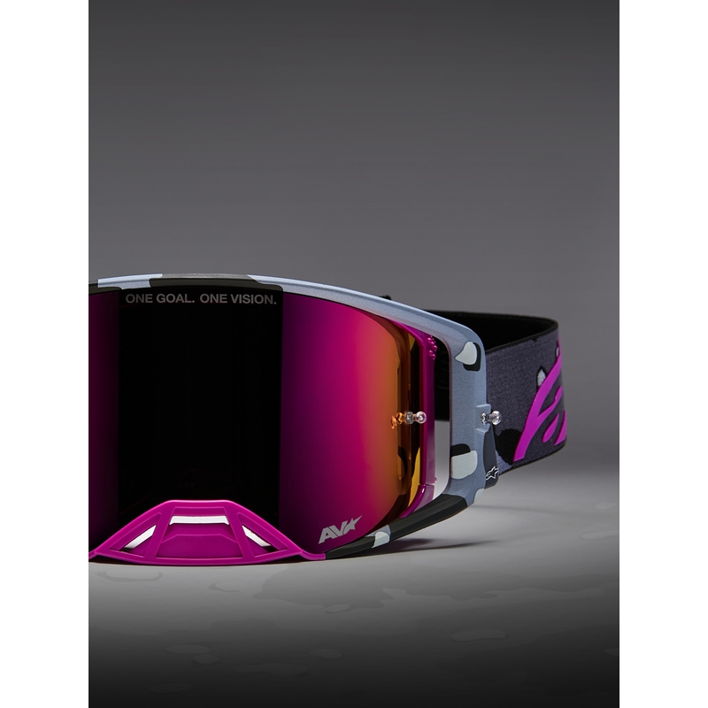 Motokros očala Alpinestars Supertech Lone vijolična maskirna z zrcalno roza pleksi steklom