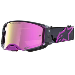 Motokros očala Alpinestars Supertech Lone vijolična maskirna z zrcalno roza pleksi steklom