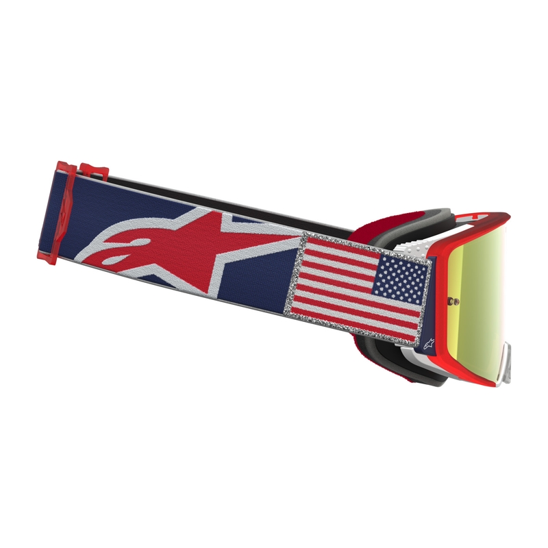 Motokros očala Alpinestars Supertech Fiftyfold modro-rdeče-bela z zrcalnim rdečim pleksi steklom