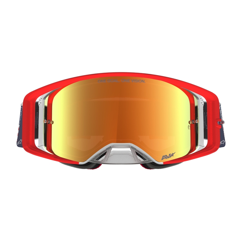 Motokros očala Alpinestars Supertech Fiftyfold modro-rdeče-bela z zrcalnim rdečim pleksi steklom