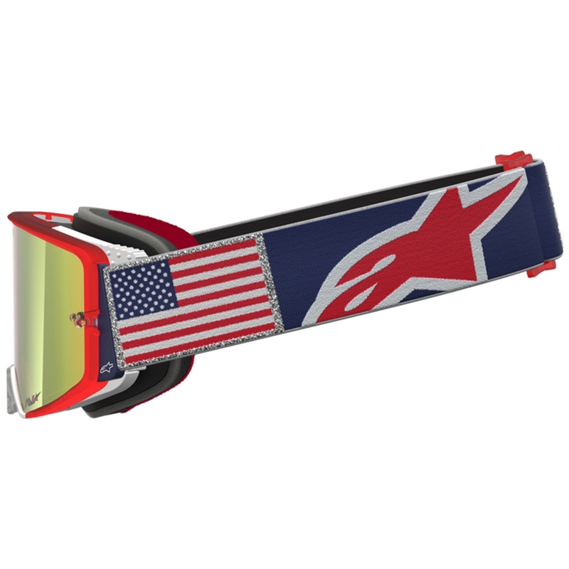 Motokros očala Alpinestars Supertech Fiftyfold modro-rdeče-bela z zrcalnim rdečim pleksi steklom