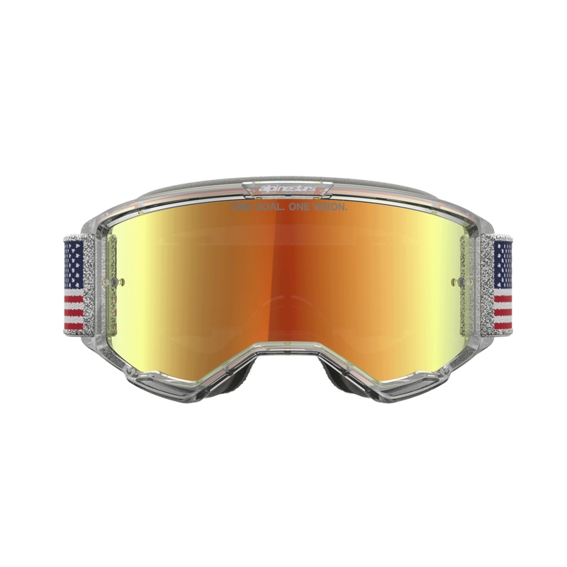 Motokros očala Alpinestars Vision 5 Fiftyfold modro-rdeče-bela z zrcalno rdečo lečo