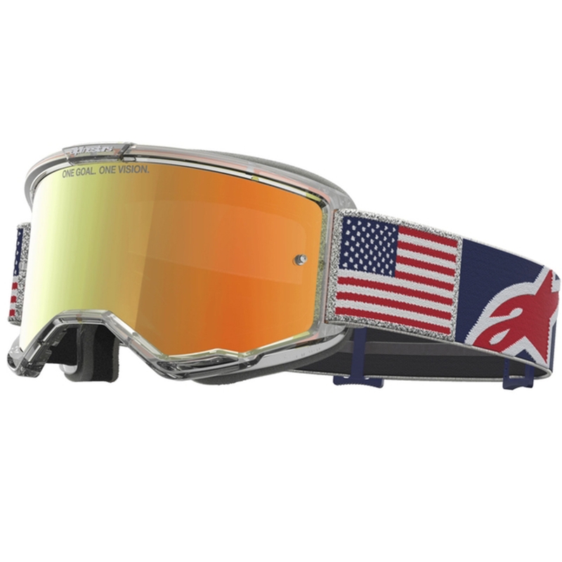Motokros očala Alpinestars Vision 5 Fiftyfold modro-rdeče-bela z zrcalno rdečo lečo