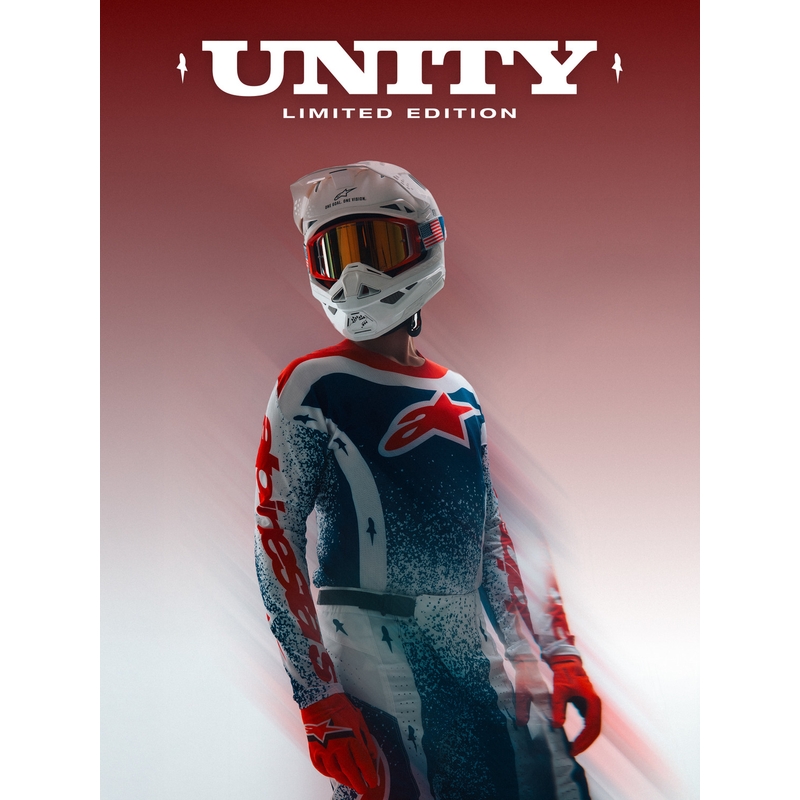 Motokros dres Alpinestars Techstar Unity omejene izdaje rdeče-belo-modre barve