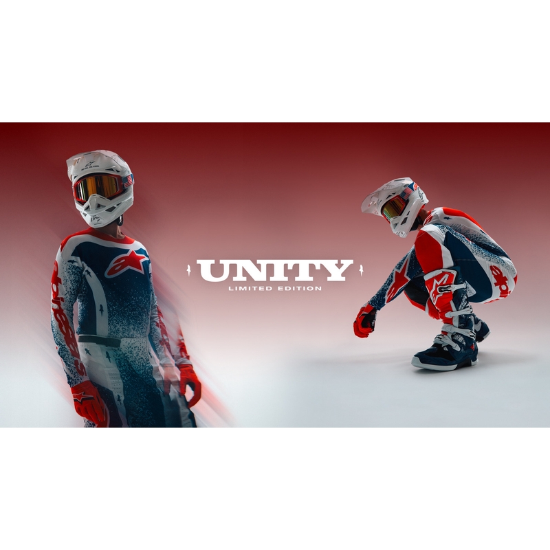 Motokros dres Alpinestars Techstar Unity omejene izdaje rdeče-belo-modre barve