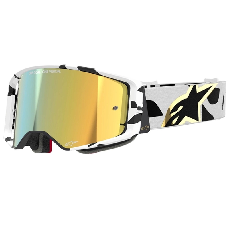 Motokros očala Alpinestars Supertech Corp belo-zlata z zrcalno zlatimi lečami