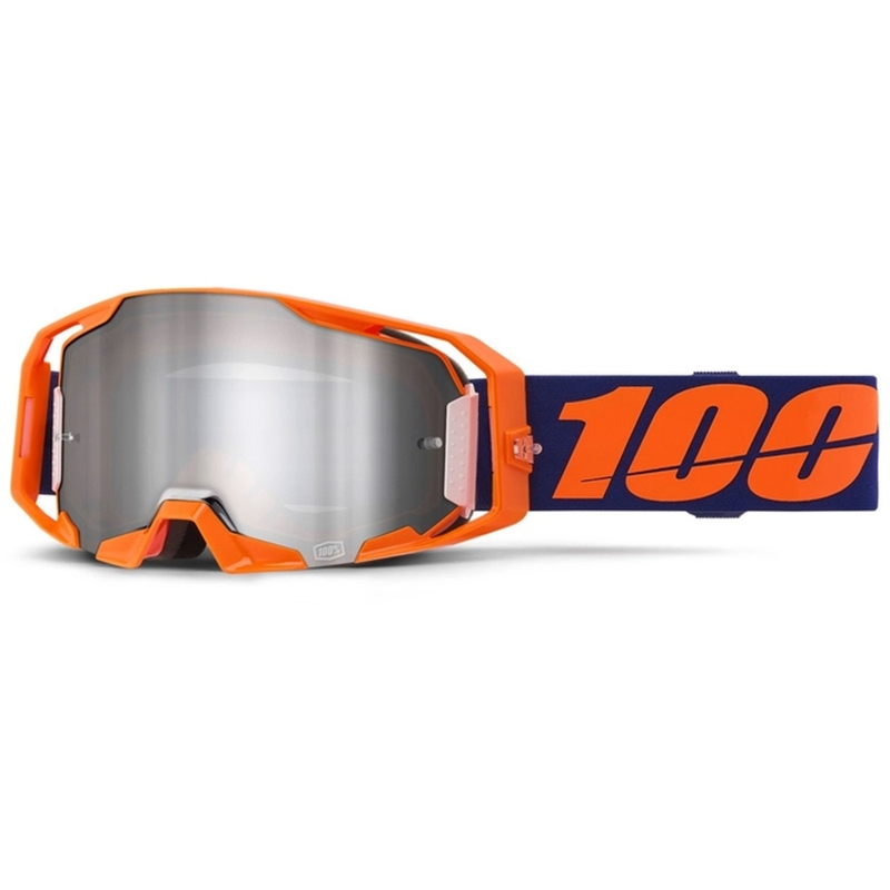 Motokros očala 100% ARmatic Neon Orange s srebrnim zrcalnim pleksi steklom