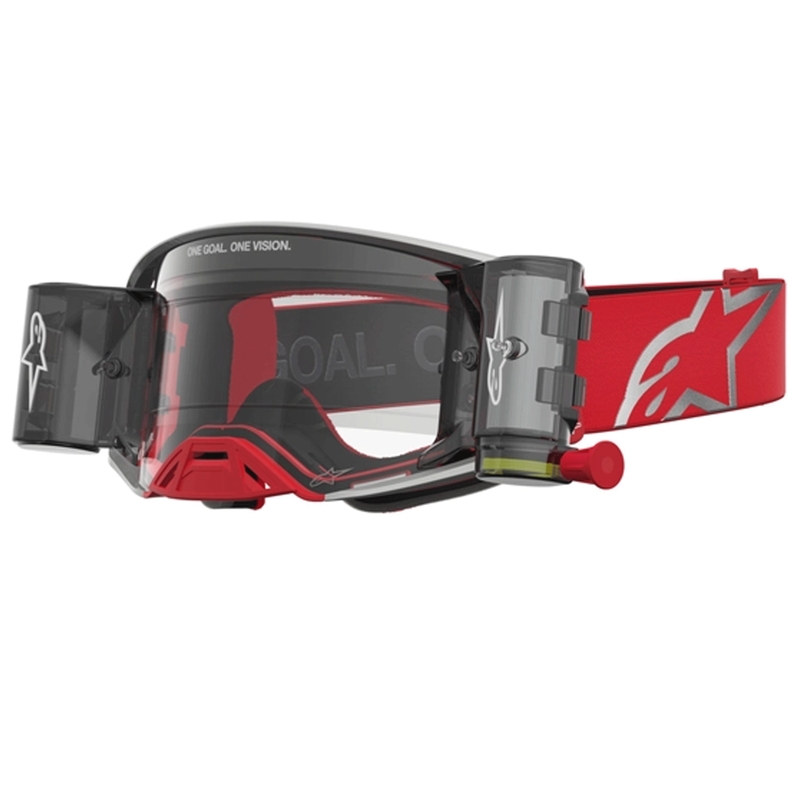 Motokros očala Alpinestars Supertech Firma rdeče-srebrna s prozornim pleksi steklom
