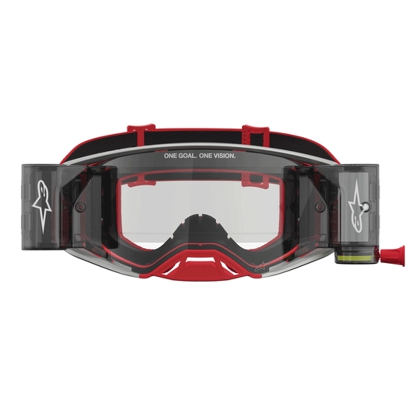 Motokros očala Alpinestars Supertech Firma rdeče-srebrna s prozornim pleksi steklom