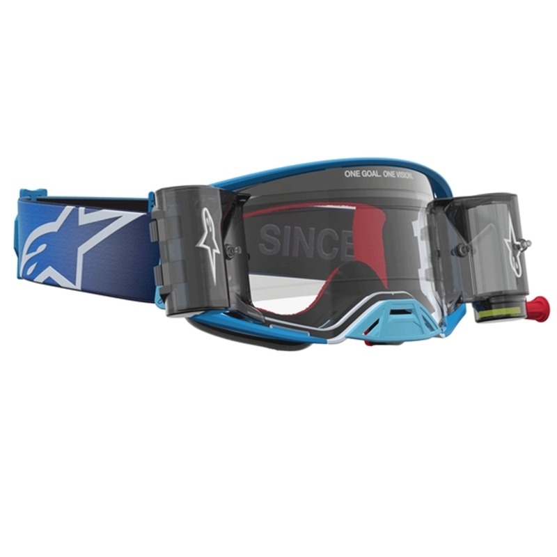 Motokros očala Alpinestars Supertech ROLL-OFF modro-srebrna s prozornim pleksi steklom