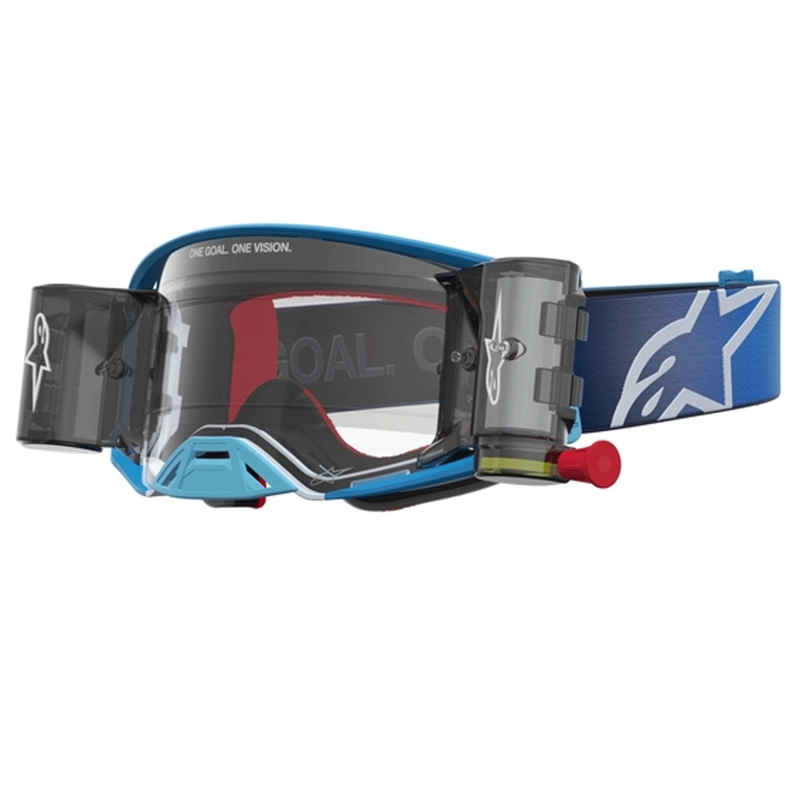 Motokros očala Alpinestars Supertech ROLL-OFF modro-srebrna s prozornim pleksi steklom