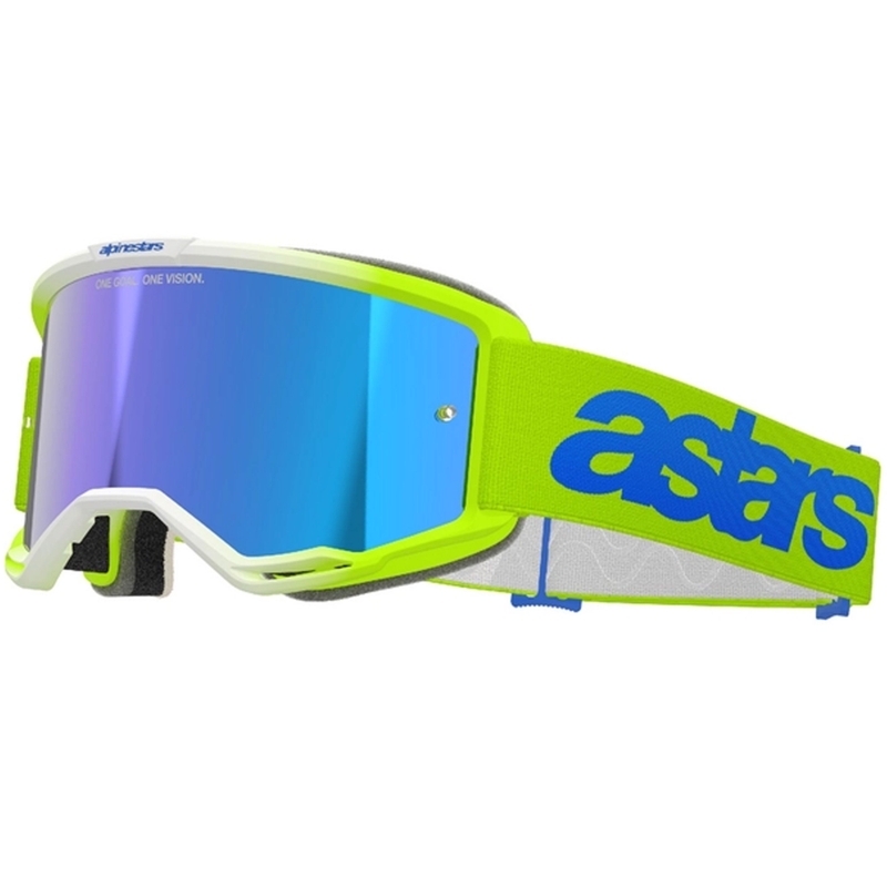 Motokros očala Alpinestars Vision 5 Blaze fluo rumeno-modra z zrcalno modrim pleksi steklom