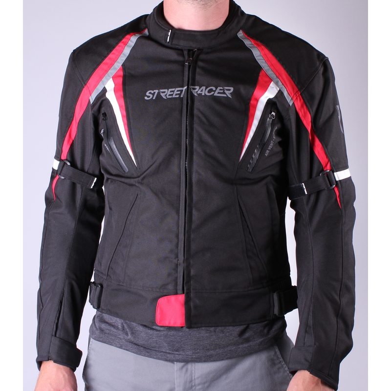 Street Racer Clasic Black-White-Red Motorcycle Jacket razprodaja