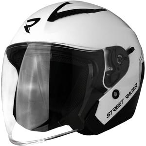 Odprta motoristična čelada Street Racer Sonic sijajna belo-črna - II. kakovost