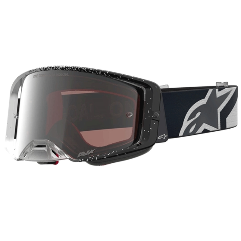 Motokros očala Alpinestars Supertech belo-črna z zrcalno srebrnim pleksi steklom
