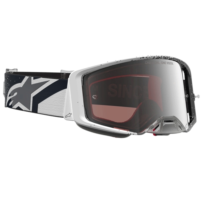 Motokros očala Alpinestars Supertech belo-črna z zrcalno srebrnim pleksi steklom