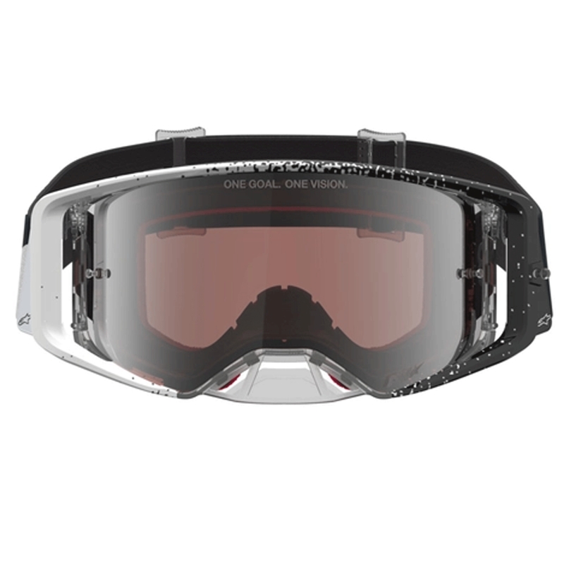 Motokros očala Alpinestars Supertech belo-črna z zrcalno srebrnim pleksi steklom