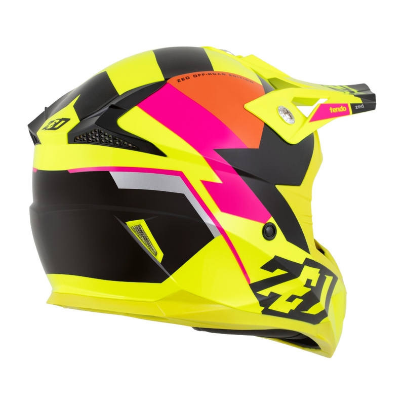 Otroška motokros čelada ZED X1.9 Tendo fluo rumeno-roza-oranžno-črna - II. kakovost