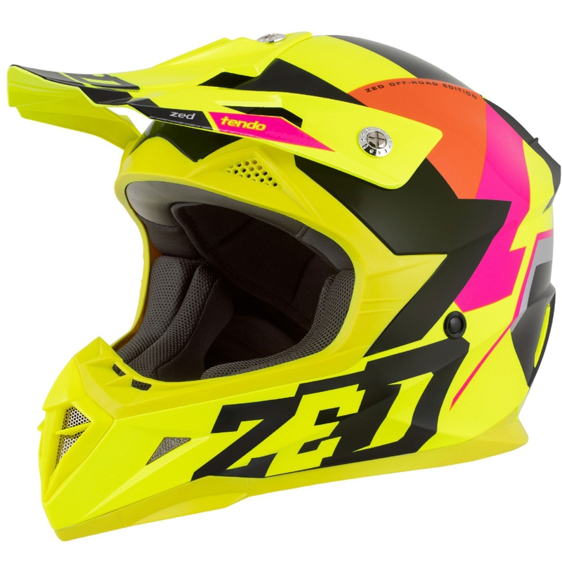 Otroška motokros čelada ZED X1.9 Tendo fluo rumeno-roza-oranžno-črna - II. kakovost