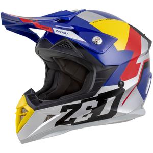 Motokros čelada ZED X1.9 Tendo pearl modra-rdeča-rumena-srebrna - II. kakovost
