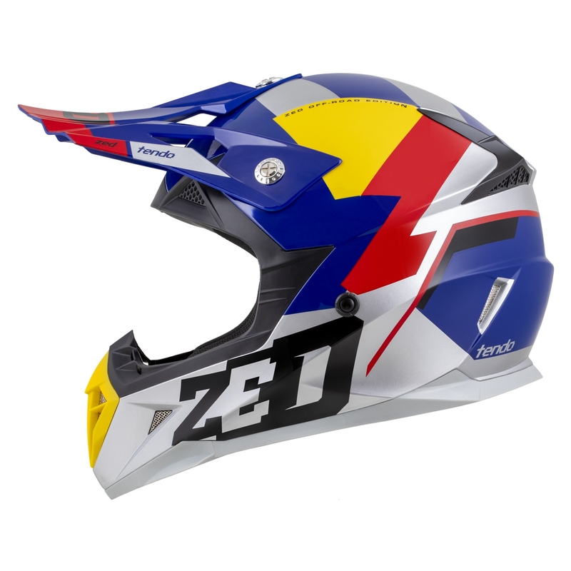 Motokros čelada ZED X1.9 Tendo pearl modra-rdeča-rumena-srebrna - II. kakovost