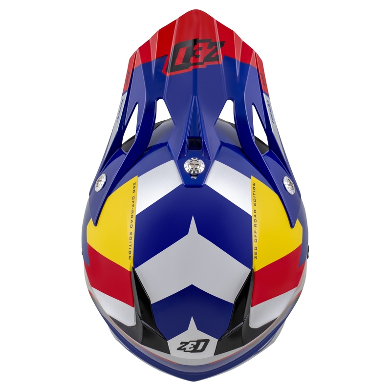 Motokros čelada ZED X1.9 Tendo pearl modra-rdeča-rumena-srebrna - II. kakovost
