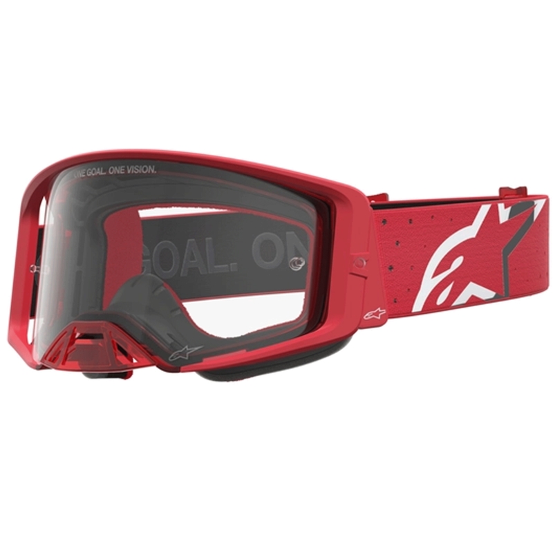 Motokros očala Alpinestars Supertech Vesta fluo rdeče-kromirana (prozorno pleksi steklo)