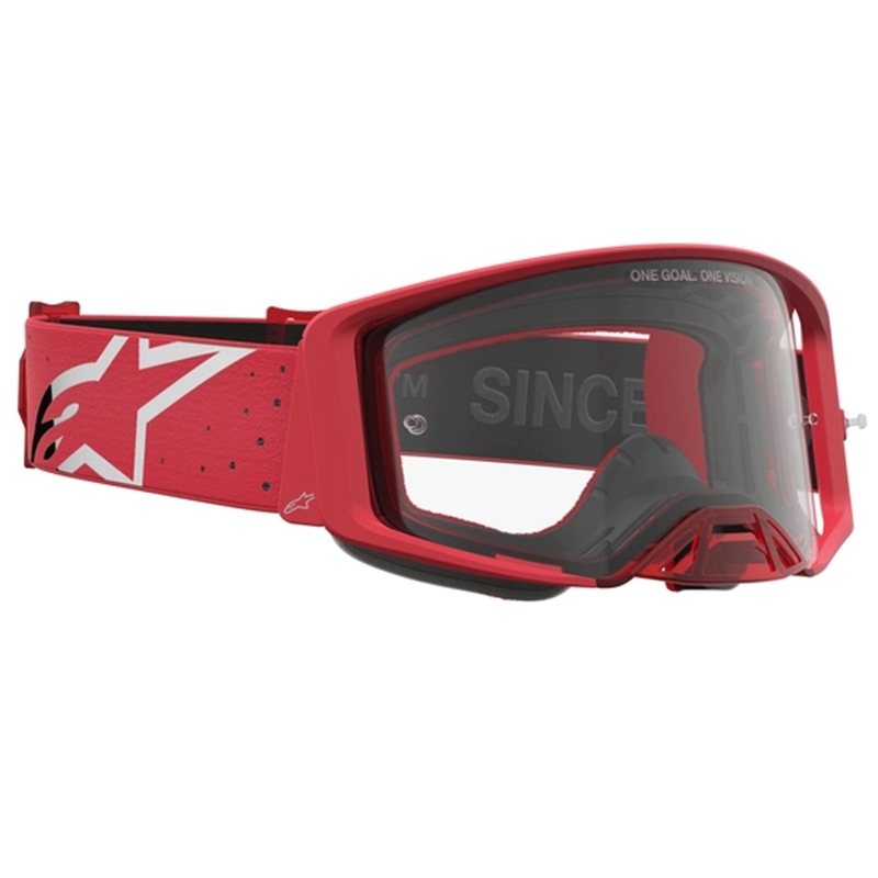 Motokros očala Alpinestars Supertech Vesta fluo rdeče-kromirana (prozorno pleksi steklo)