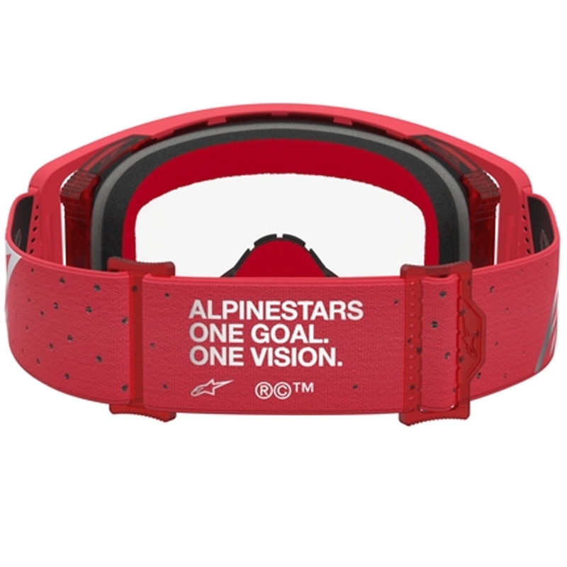 Motokros očala Alpinestars Supertech Vesta fluo rdeče-kromirana (prozorno pleksi steklo)