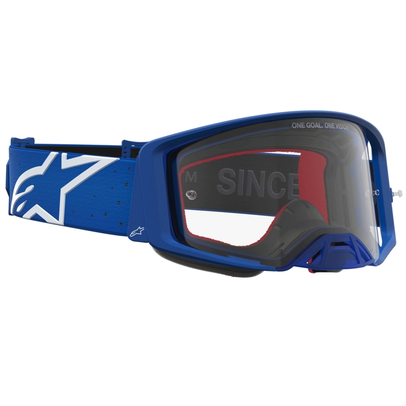 Alpinestars Supertech Vesta modro-bela motokros očala s prozornim pleksi steklom