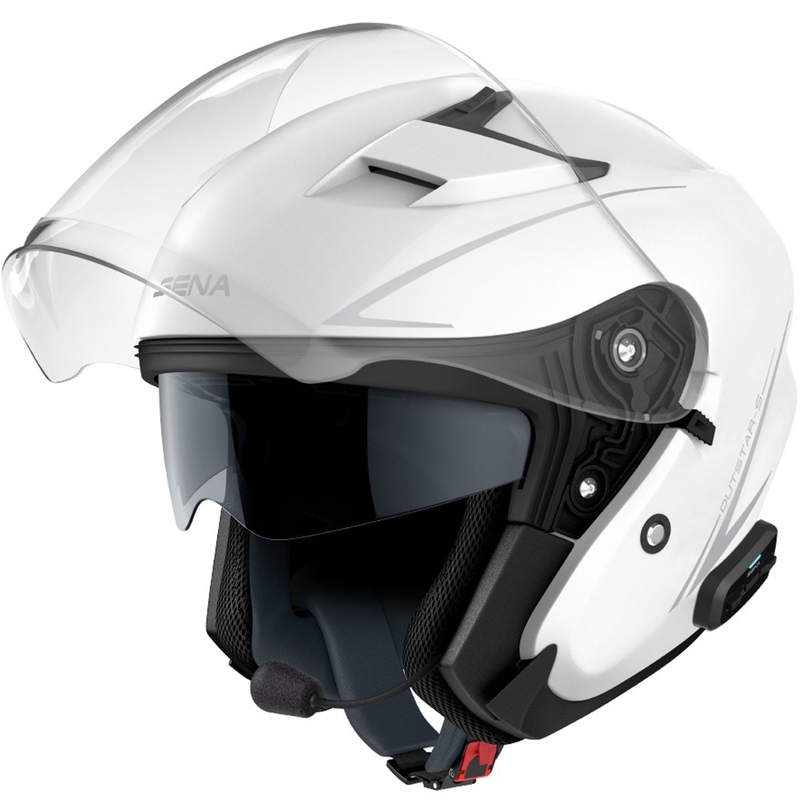 Odprta motoristična čelada SENA Outstar S glossy white - II. kakovost