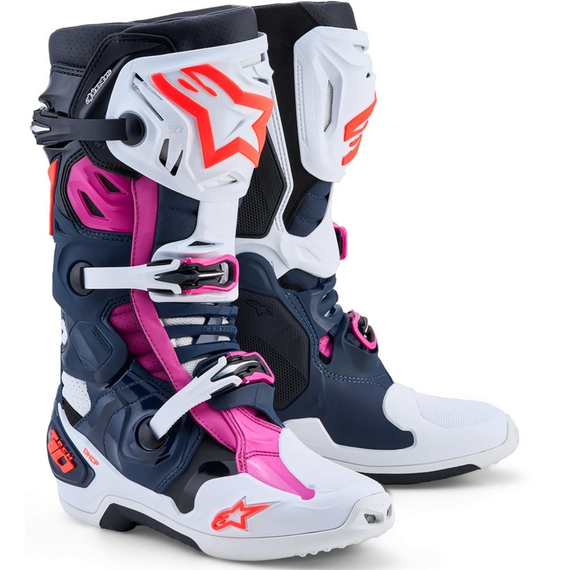 Motokros škornji Alpinestars TECH 10 Supervented temno modro-belo-črno-vijolični