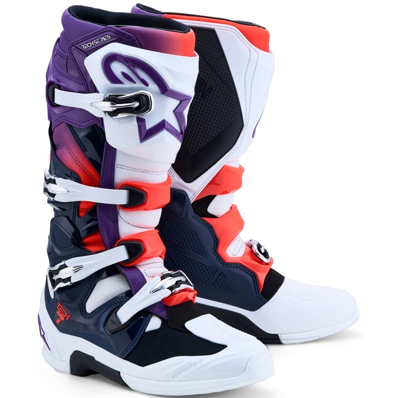 Motokros škornji Alpinestars TECH 7 vijolično-belo-temno modro-fluo rdeča