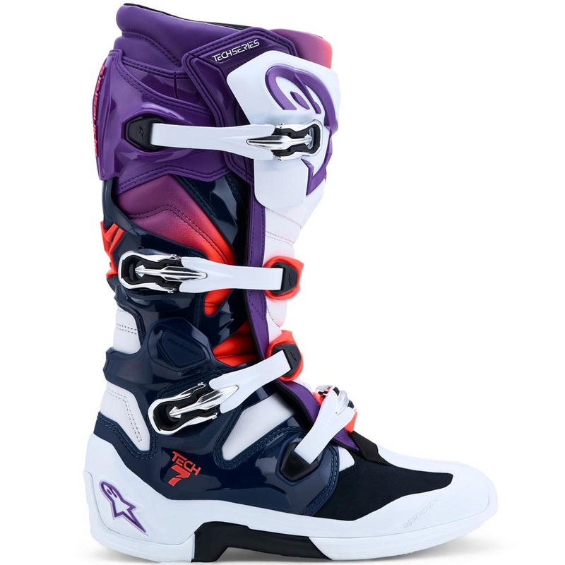 Motokros škornji Alpinestars TECH 7 vijolično-belo-temno modro-fluo rdeča