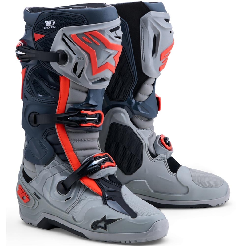Moto škornji Alpinestars Tech 10 Enduro sivo-temno sivo-fluo rdeči