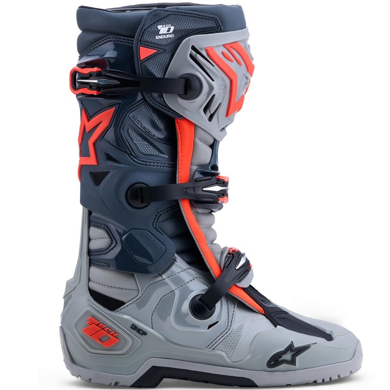 Moto škornji Alpinestars Tech 10 Enduro sivo-temno sivo-fluo rdeči