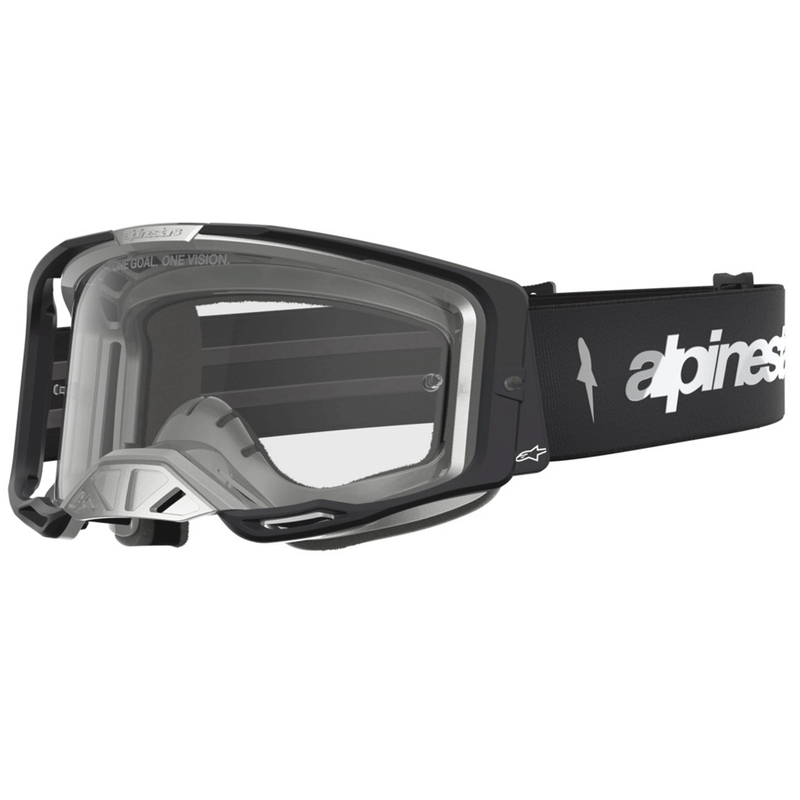 Motokros očala Alpinestars Vision 8 Amber črno-srebrna s prozornim pleksi steklom