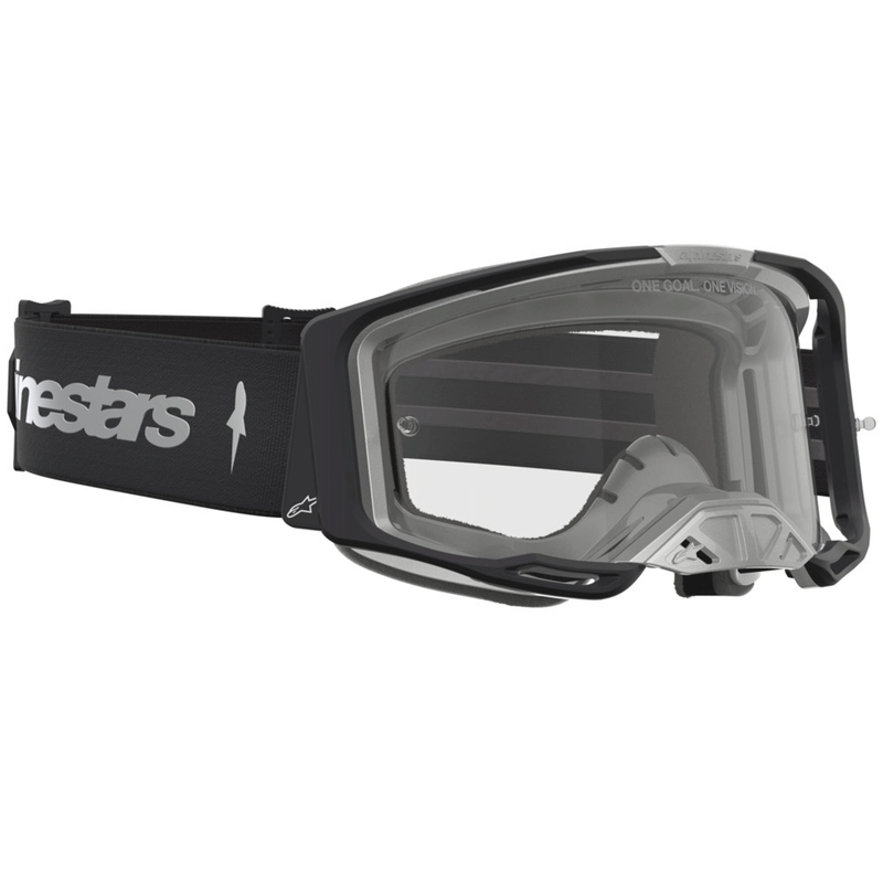 Motokros očala Alpinestars Vision 8 Amber črno-srebrna s prozornim pleksi steklom