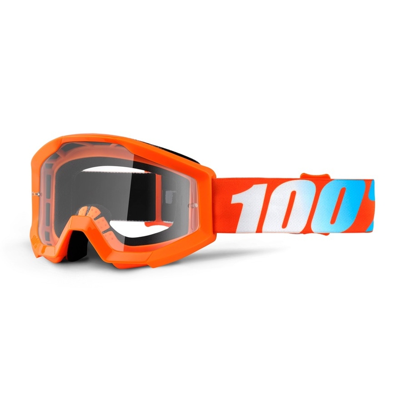 Otroška očala za motokros 100% Strata oranžna (prozoren pleksi)