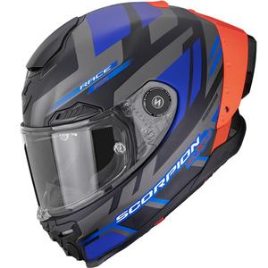 Scorpion EXO-RACE Air Carbon Fury motoristična čelada z integriranim obrazom, mat črno-sivo-modra