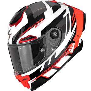 Scorpion EXO-RACE Air Carbon Fury motoristična čelada z integriranim obrazom, bela-srebrna-rdeča