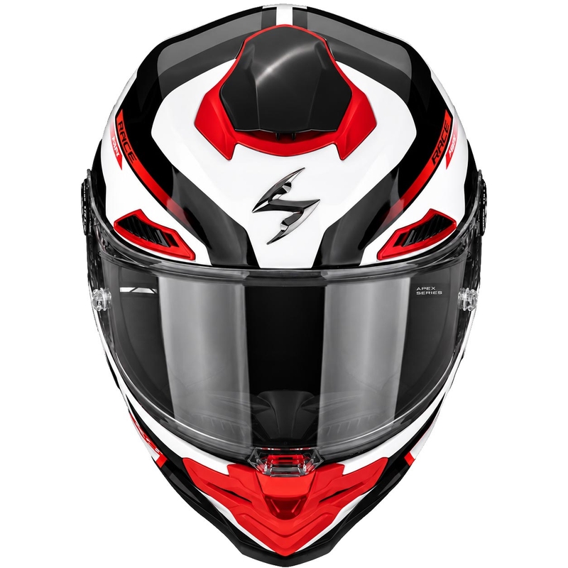 Scorpion EXO-RACE Air Carbon Fury motoristična čelada z integriranim obrazom, bela-srebrna-rdeča