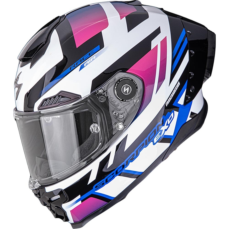 Scorpion EXO-RACE Air Carbon Fury motoristična čelada z integriranim obrazom, belo-roza-modra