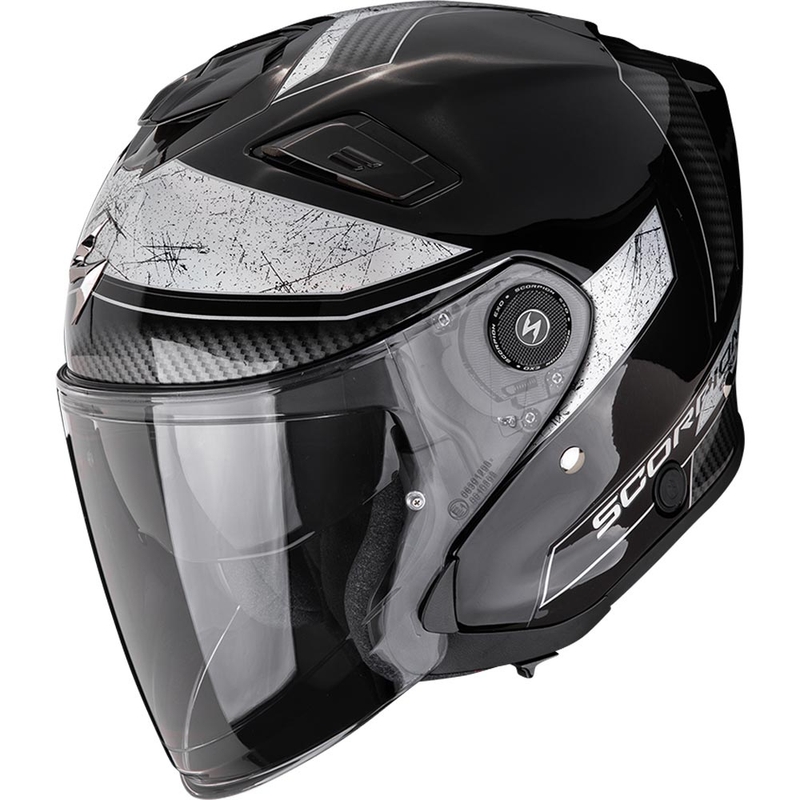 Moto čelada Scorpion EXO-GT Jet Crest z odprtim obrazom, črno-srebrna